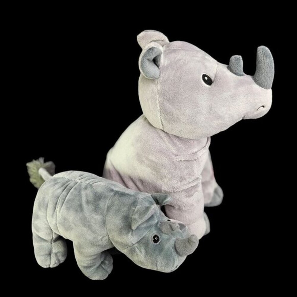 Two Rhino Rhinoceros Plush‎ Stuffed Animals Lot Gray Toys Gund and Kohls Cares